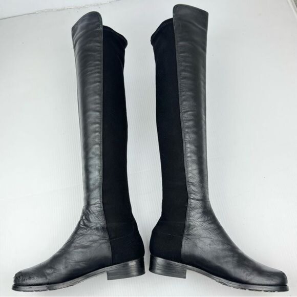 Stuart Weitzman 5050 Over-The-Knee block heel Black Nappa Leather Boots 6.5 - Picture 4 of 13